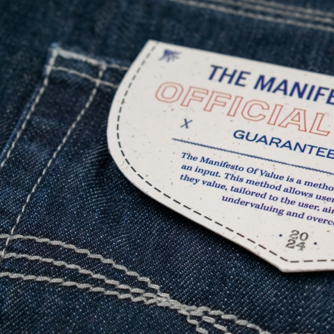Jeans featuring a label designed by a Graphic Design student
