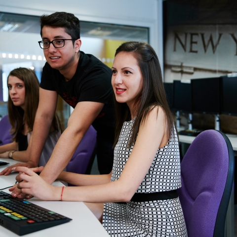 University of Portsmouth students working at computer