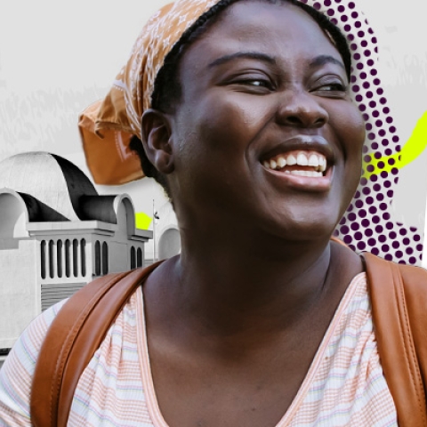 Students smiling at the University of Portsmouth