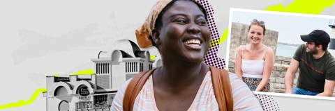 Students smiling at the University of Portsmouth